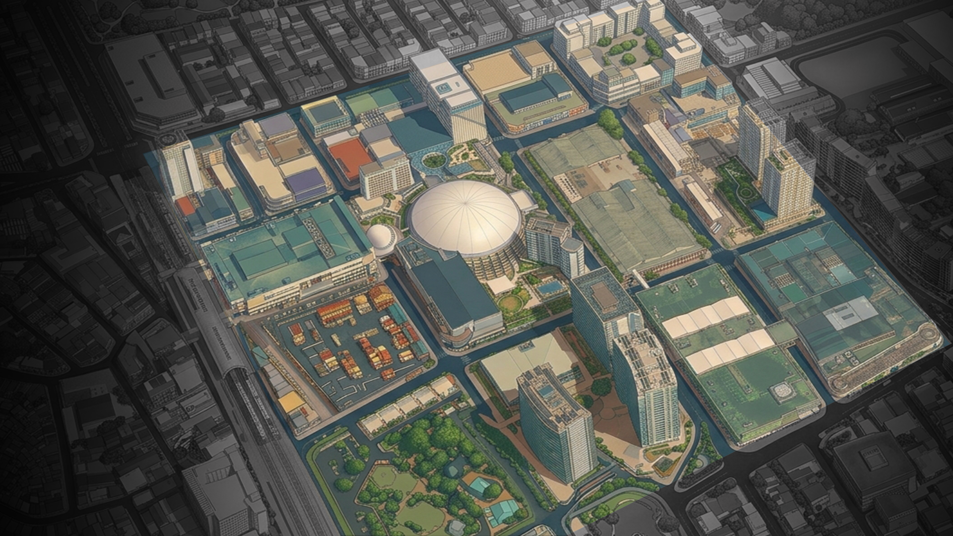 Illustrated map of Araneta City showing event venues